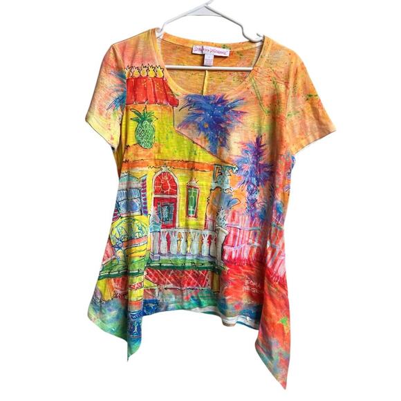 Leoma Lovegrove Short Sleeve Pineapple/House Pointed Sides Top Medium - Picture 1 of 8